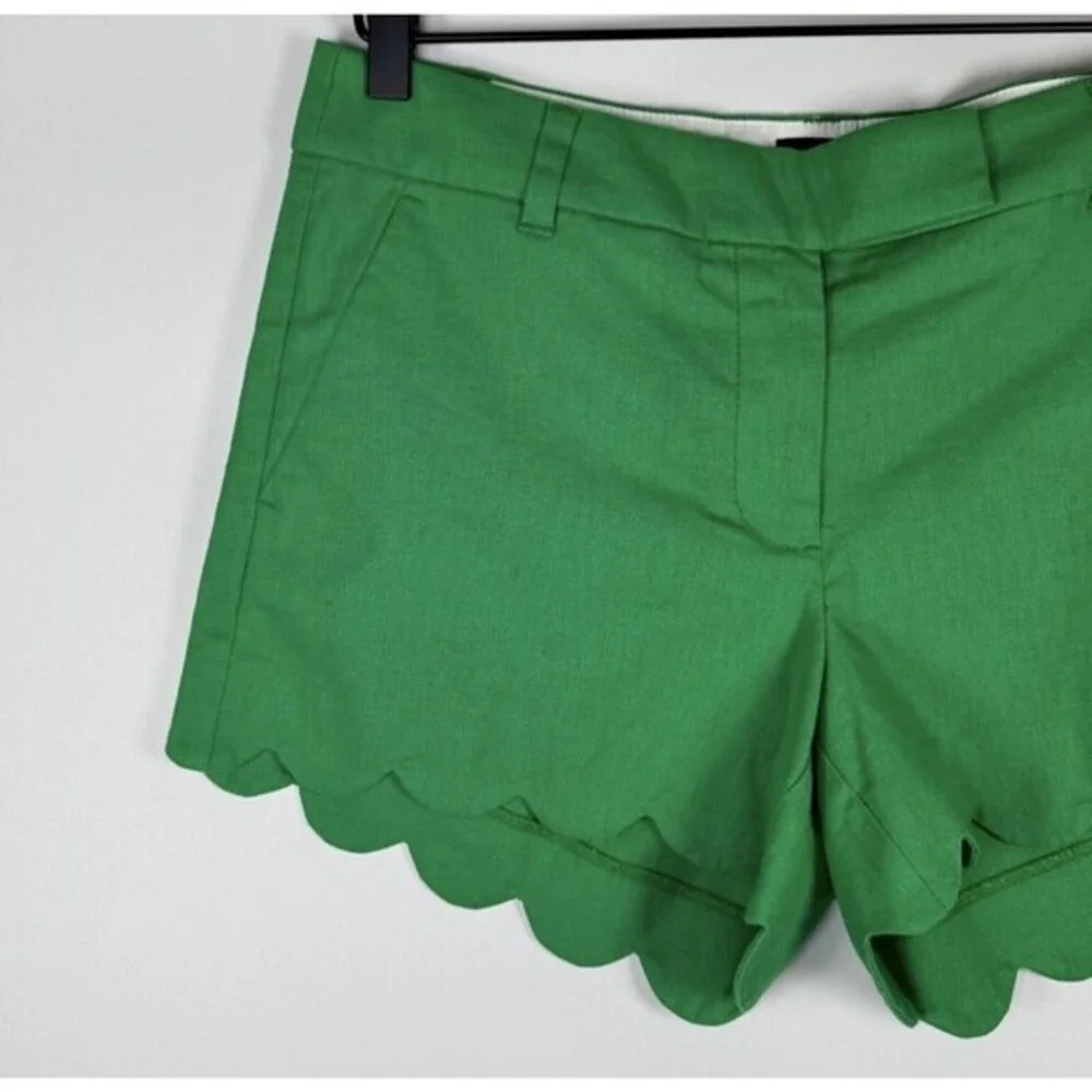 J Crew Shorts Womens 8 Green‎ Scalloped Hem Linen Cotton Blend Summer SU21